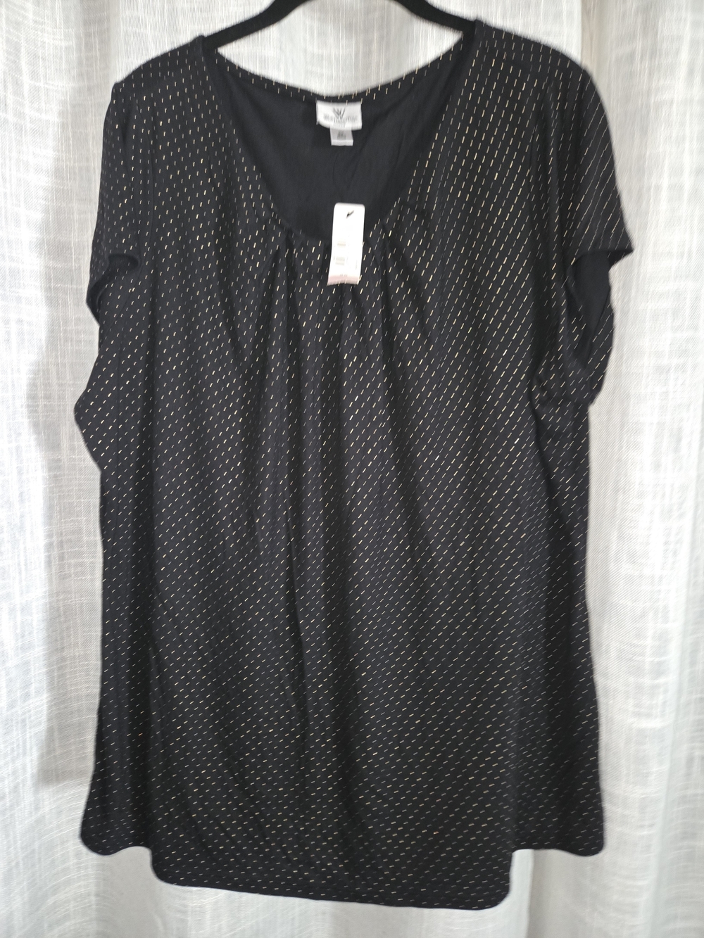 Worthington womans Black Short Sleeve Scoop Neck Top with Metallic Dot Print